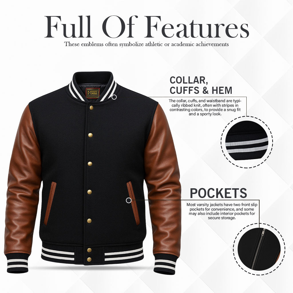 Buy Men’s Letterman Varsity Jacket with Brown Sleeves – Premium Leather Sleeves & Classic Fit