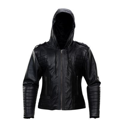 Buy Quilted Black Motorcycle Hooded Unisex Real Leather Jacket – Premium Biker Outerwear for All-Season Comfort, Rugged Durability & Timeless Road-Ready Style