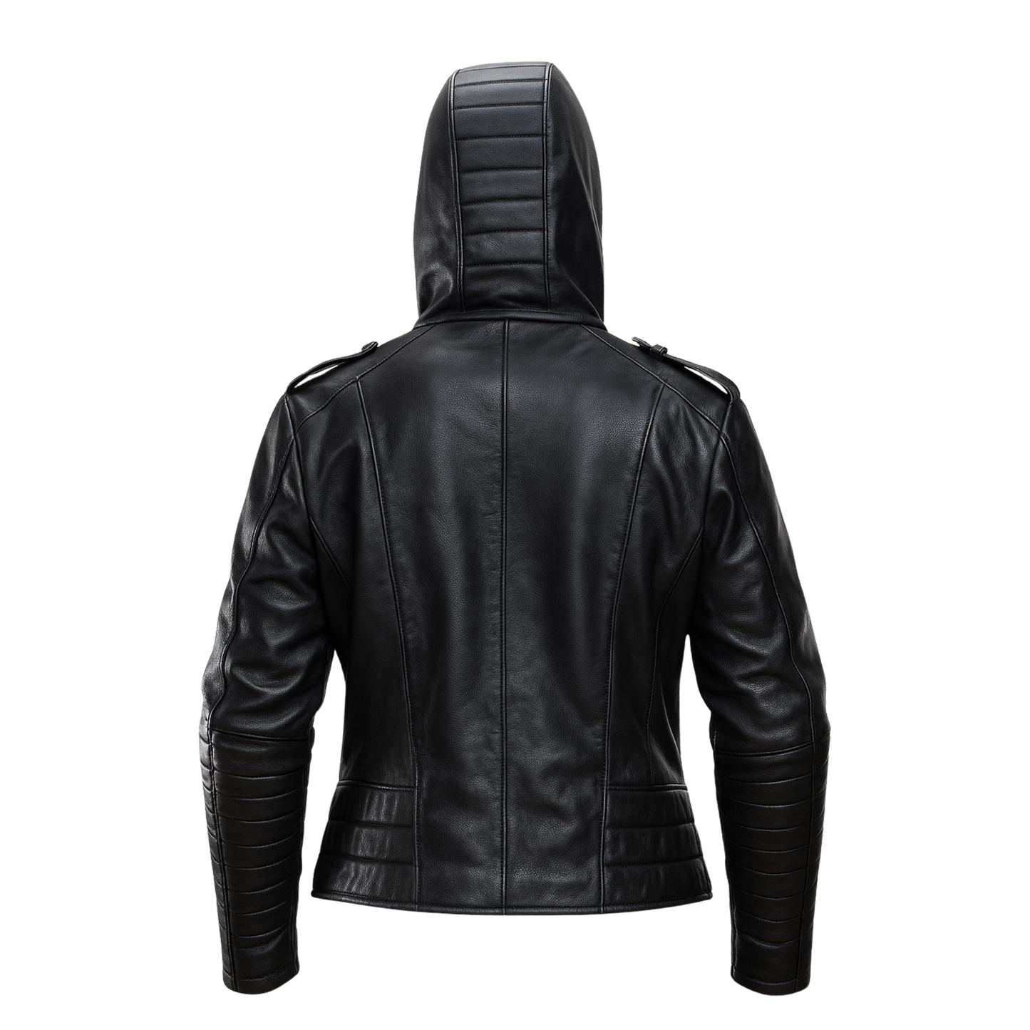 Buy Quilted Black Motorcycle Hooded Unisex Real Leather Jacket – Premium Biker Outerwear for All-Season Comfort, Rugged Durability & Timeless Road-Ready Style