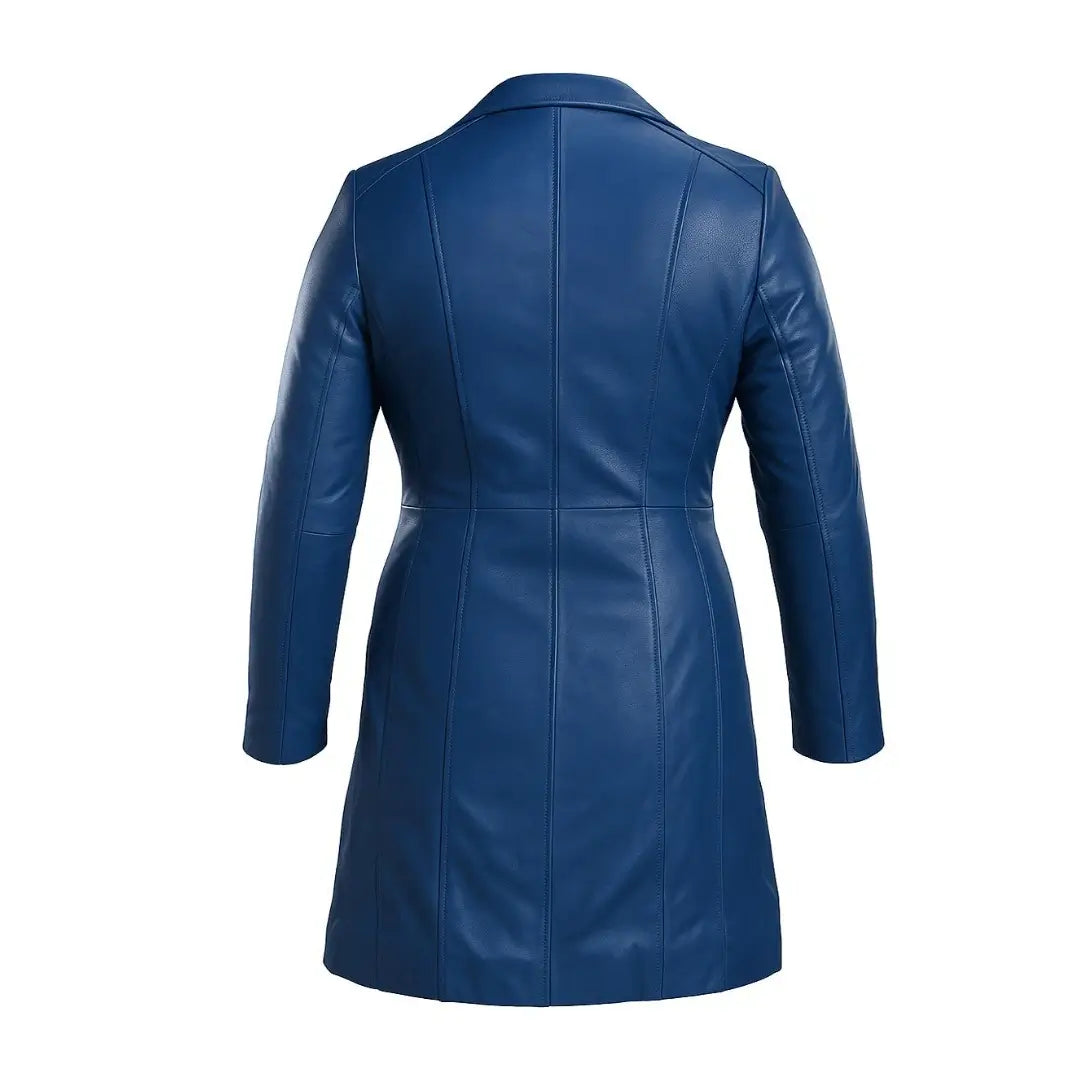 Buy Blue Trench Real Leather Coat for Women – Genuine Leather Long Trench