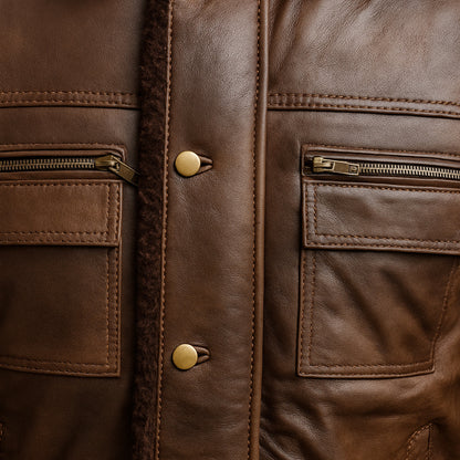 Buy Men Cowhide Coat Vintage Men Leather Jacket – Genuine Leather Bomber for Timeless Style, Everyday Comfort, Winter Warmth & All-Season Versatility