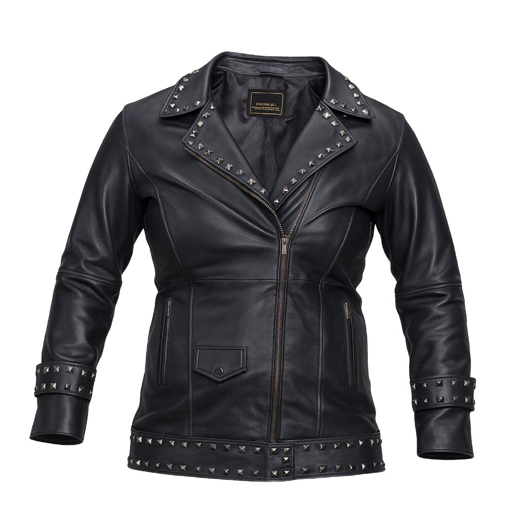 Buy Women’s Lapel Zipper Leather Jacket – Punk Rivet Oversized PU Biker Coat, Stylish Motorcycle Jacket & Short Leather Outerwear for Women