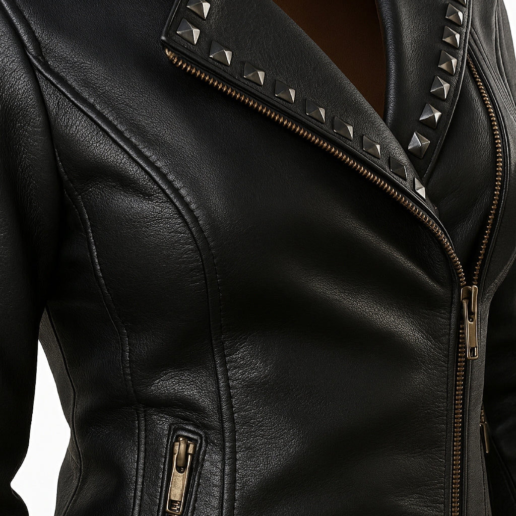 Buy Women’s Lapel Zipper Leather Jacket – Punk Rivet Oversized PU Biker Coat, Stylish Motorcycle Jacket & Short Leather Outerwear for Women