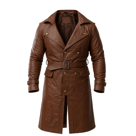 Buy Men’s Winter Trench Coat Faux Leather – Full Length Brown Overcoat, Classic Long Peacoat for Effortless Style, Winter Warmth & All-Season Versatility