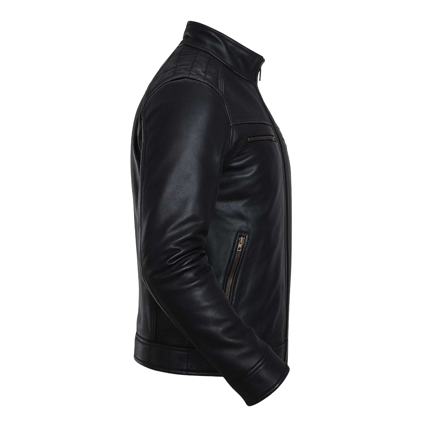 Buy Men’s Black Leather Jacket with Shoulder Pads – Rugged Protection & Tailored Everyday Style
