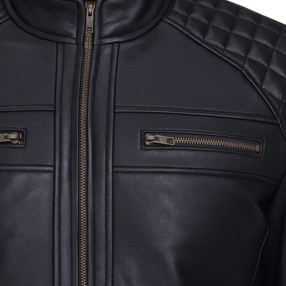 Buy Men’s Black Leather Jacket with Shoulder Pads – Rugged Protection & Tailored Everyday Style