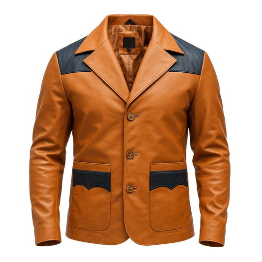 Buy Men’s Western Leather Blazer – Genuine Brown & Blue Leather Jacket for Timeless Western Style, Everyday Comfort, Year-Round Versatility & Rugged Durability