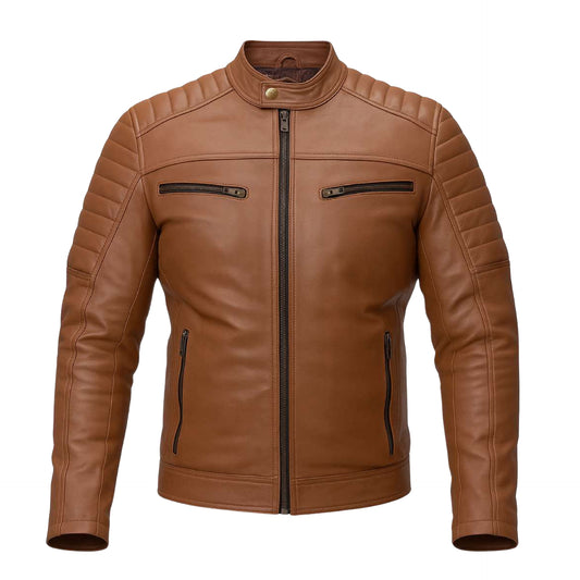 Buy Brown Leather Jacket with Shoulder Pads – Rugged Protection & Refined Everyday Style
