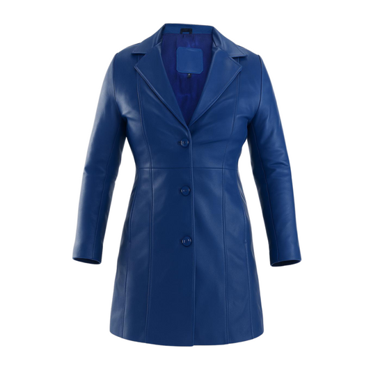 Buy Blue Trench Real Leather Coat for Women – Genuine Leather Long Trench for Elegant Style, Everyday Comfort, Winter Warmth & Year-Round Versatility