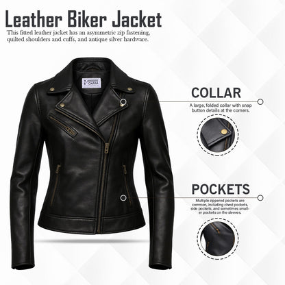 Buy Ladies Short Biker Leather Jacket – Premium Leather Build, Tailored Fit & Effortless Street-Ready Style