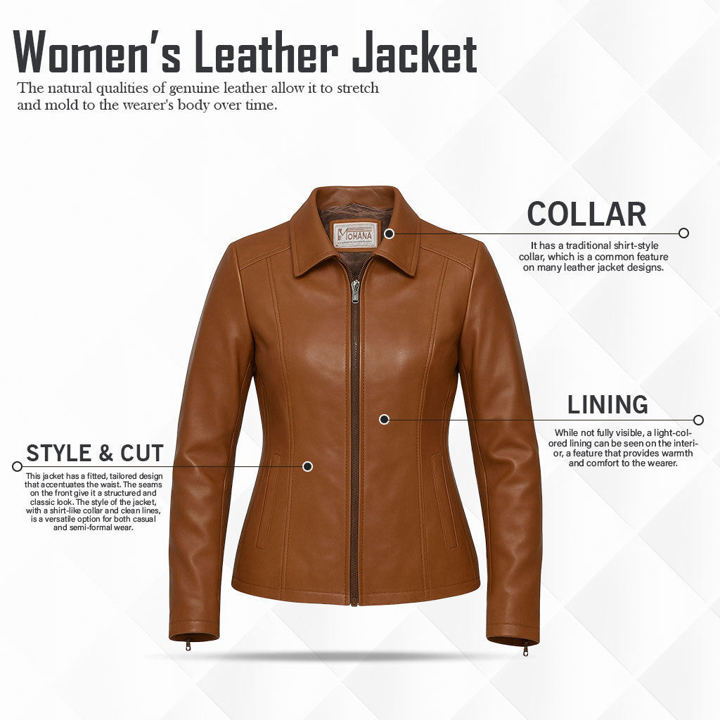 Buy Women’s Zipper Brown Leather Jacket – Modern Fit, Premium Leather & Effortless Everyday Style