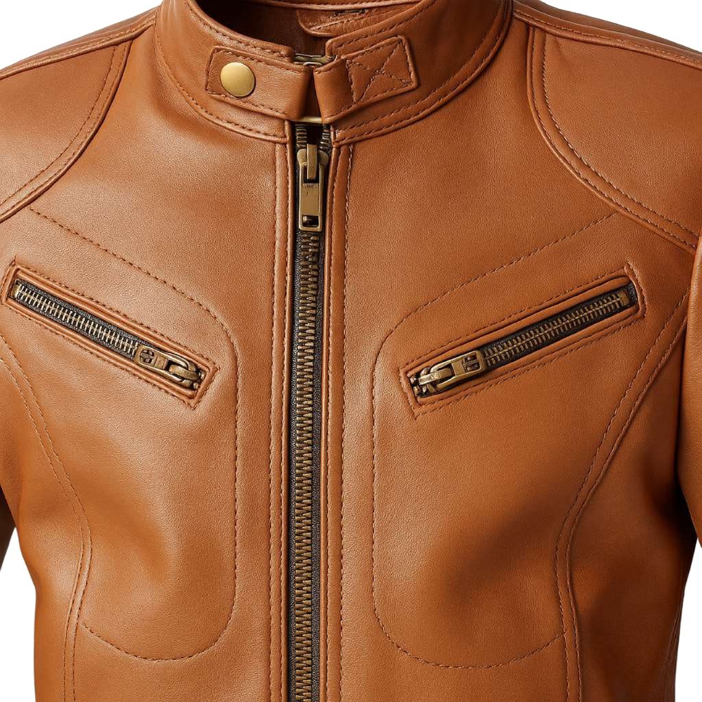 Buy Men’s Racer Brown Leather Jacket – Sleek Design, Premium Craftsmanship & Road-Ready Durability