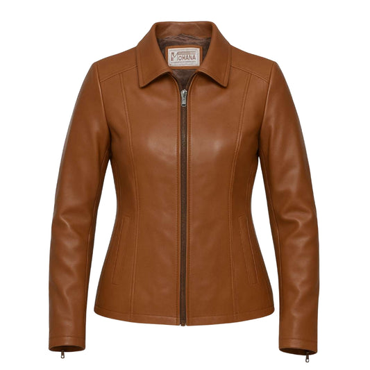 Buy Women’s Zipper Brown Leather Jacket – Modern Fit, Premium Leather & Effortless Everyday Style