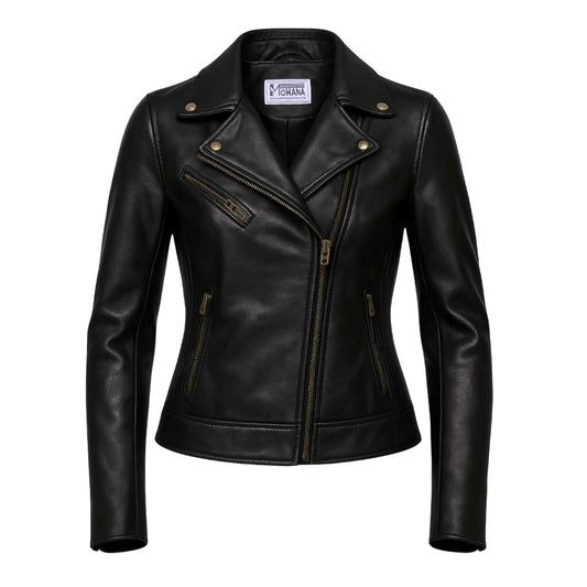 Buy Ladies Short Biker Leather Jacket – Premium Leather Build, Tailored Fit & Effortless Street-Ready Style