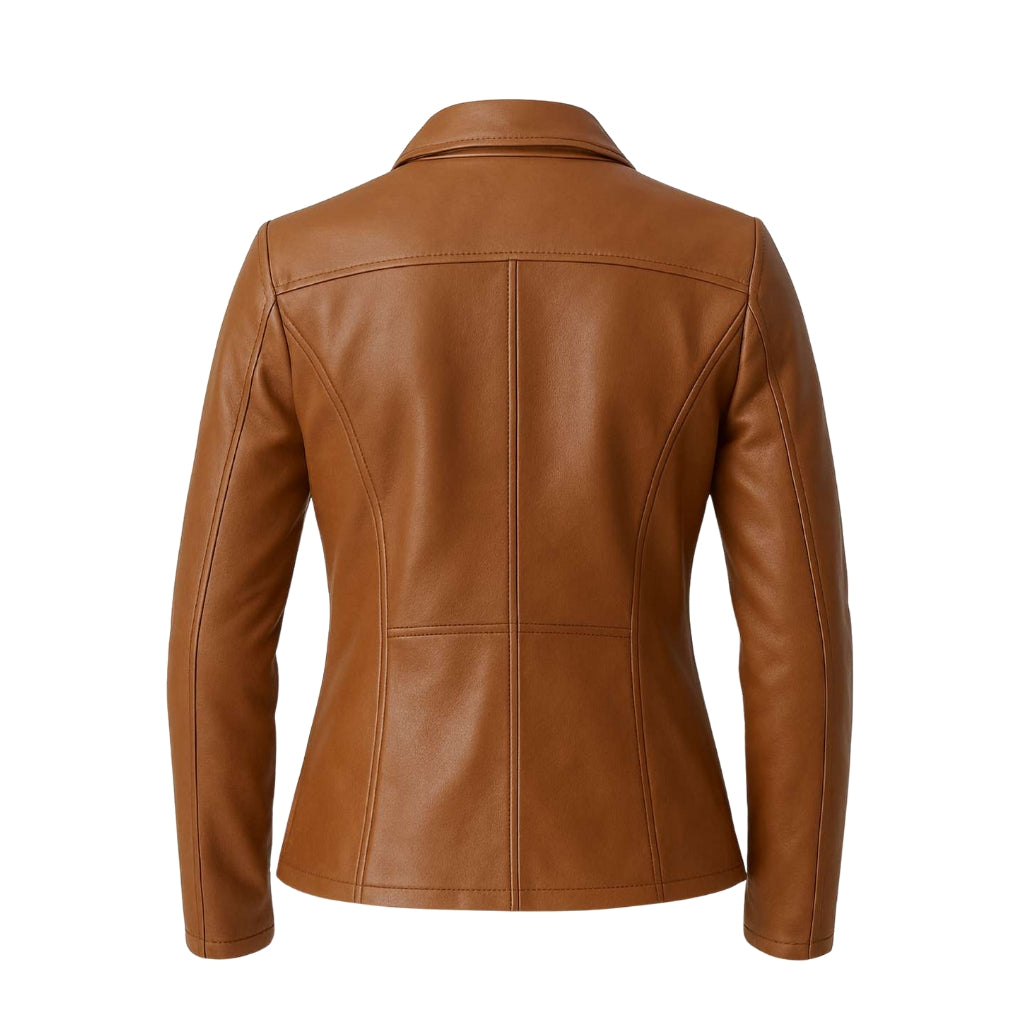 Buy Women’s Tan Leather Zipper Jacket – Tailored Fit, Premium Leather & Everyday Elegance