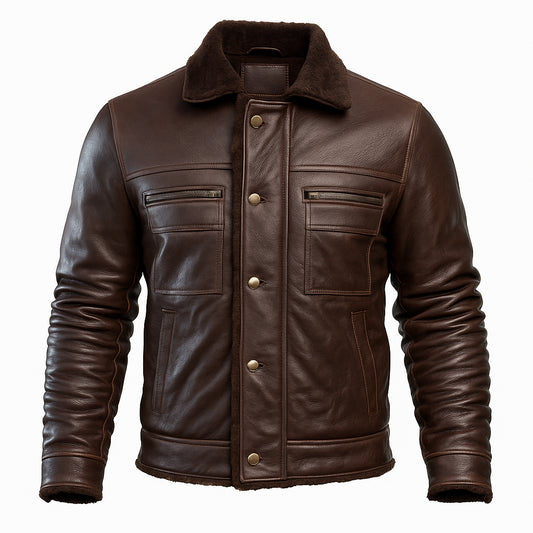 Buy Men Cowhide Coat Vintage Men Leather Jacket – Genuine Leather Bomber for Timeless Style, Everyday Comfort, Winter Warmth & All-Season Versatility