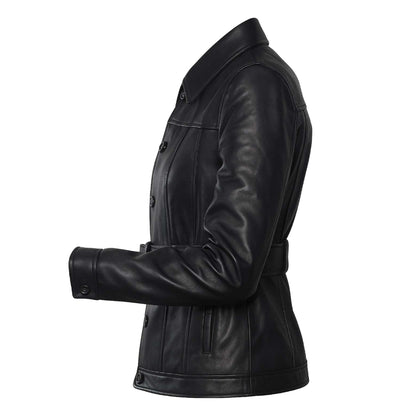 Buy Ladies Leather Black Trench Coat – Premium Leather Elegance with Classic Timeless Design