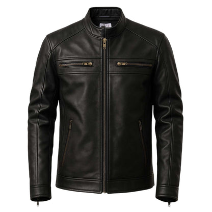 Buy Genuine Leather Men’s Biker Jacket with Shoulder Paddings & Zipper – Premium Ride-Ready Protection with Timeless Style