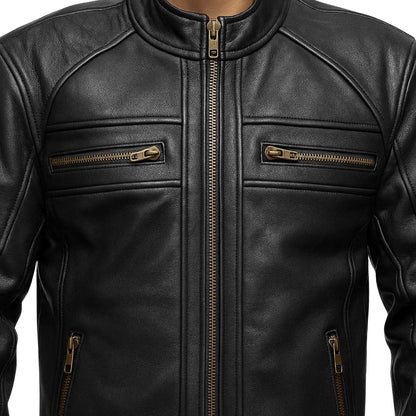 Buy Genuine Leather Men’s Biker Jacket with Shoulder Paddings & Zipper – Premium Ride-Ready Protection with Timeless Style