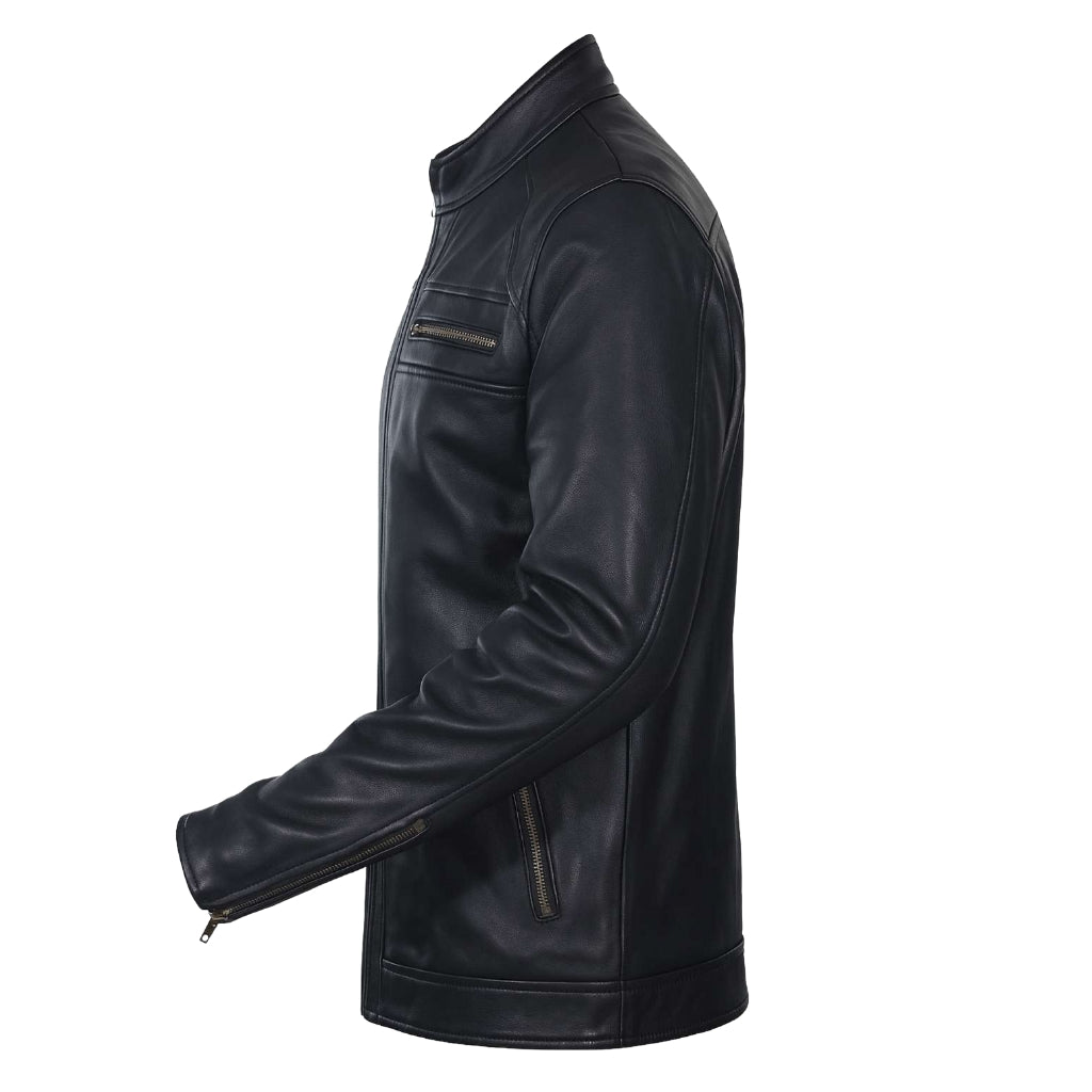 Buy Genuine Leather Men’s Biker Jacket with Shoulder Paddings & Zipper – Premium Ride-Ready Protection with Timeless Style