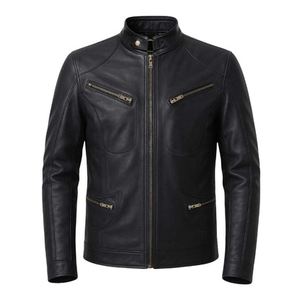 Buy Genuine Leather Men’s Moto Jacket Black – Rugged Road-Ready Performance Meets Sleek Modern Edge