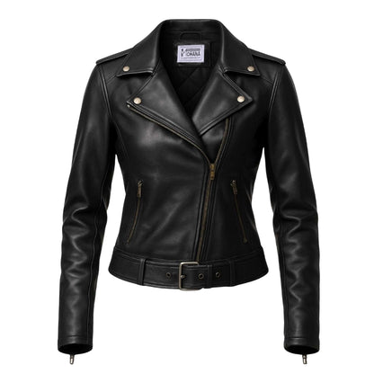Buy Women’s Cropped Leather Jacket with Belt – Chic Streetwear Edge Meets Premium Craftsmanship