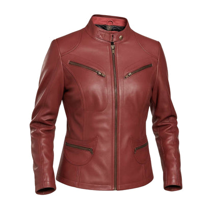 Buy Maroon Women Biker Leather Jacket – Premium Leather Outerwear for Style, Comfort & Ride-Ready Performance